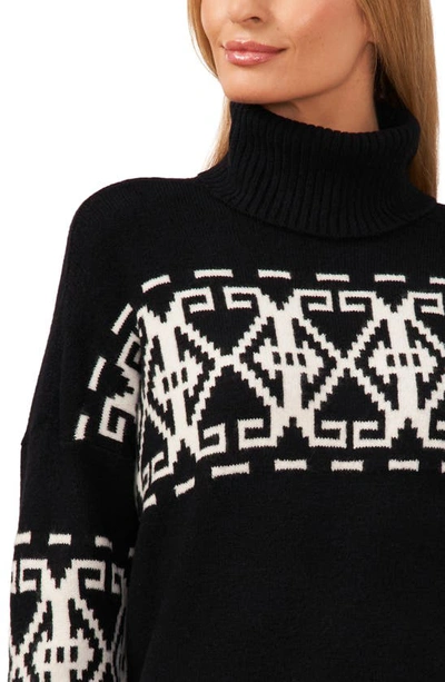 Cece Fair Isle Turtleneck Sweater In Rich Black