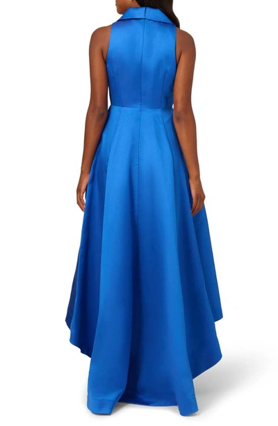 Shop Adrianna Papell Tuxedo High-low Satin Gown In Ultra Blue