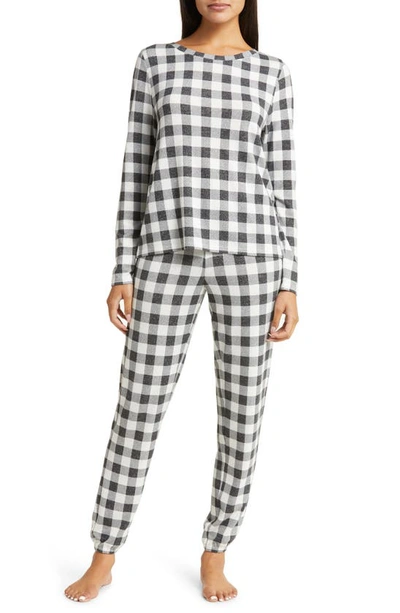 Shop Nordstrom Brushed Hacci Pajamas In Black- Ivory Buffalo Check