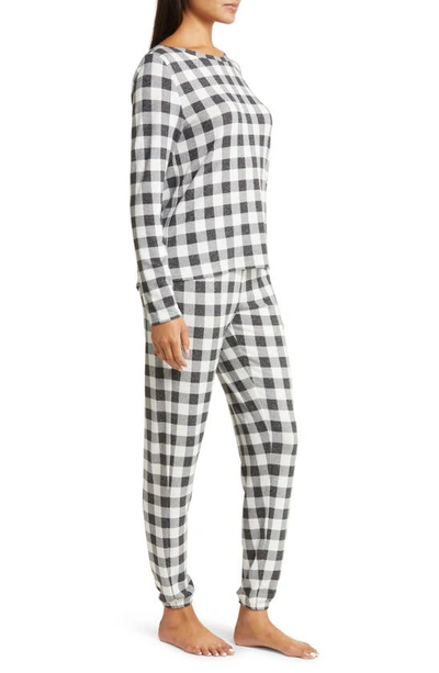 Shop Nordstrom Brushed Hacci Pajamas In Black- Ivory Buffalo Check