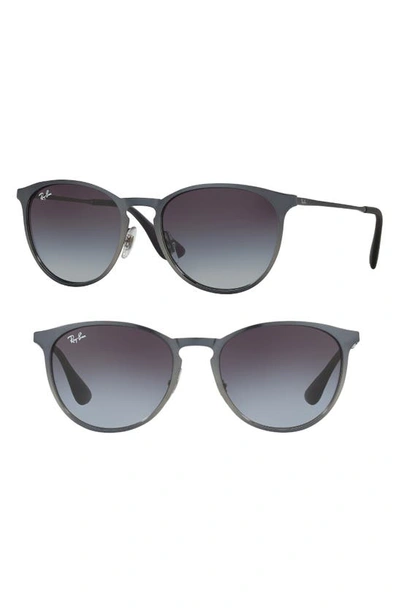 Shop Ray Ban Erika 54mm Round Sunglasses In Metallic Grey