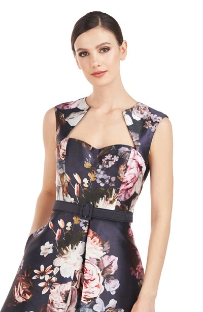 Shop Kay Unger Arielle Floral Print Midi Cocktail Dress In Graphite Multi