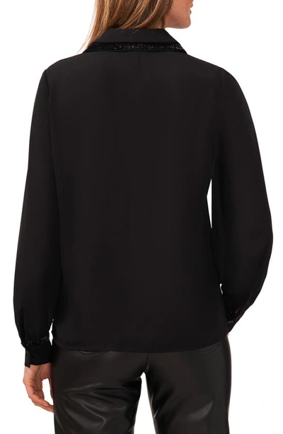 Shop Halogen Shimmer Collar Long Sleeve Button-up Georgette Shirt In Rich Black