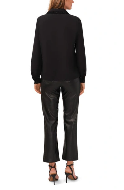 Shop Halogen Shimmer Collar Long Sleeve Button-up Georgette Shirt In Rich Black