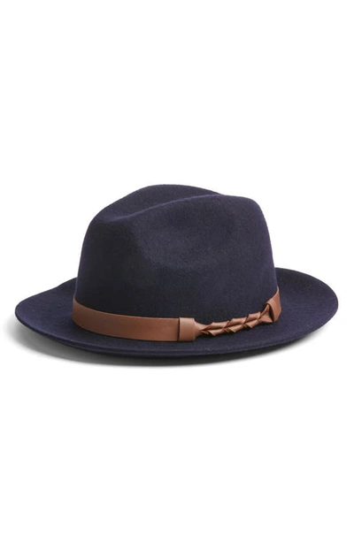 Shop Nordstrom Braided Trim Wool Fedora In Navy Night Combo