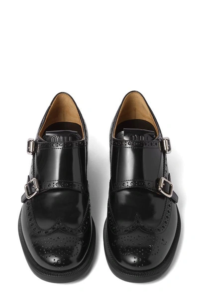 Miu Miu Brogue Leather Double Monk Loafers In Black
