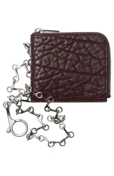 Shop Burberry Bull Hide Leather Wallet On A B-chain In Bordeuax