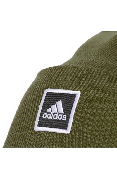 Shop Adidas Originals Embroidered Logo Wide Cuff Beanie In Green/ Black/ White
