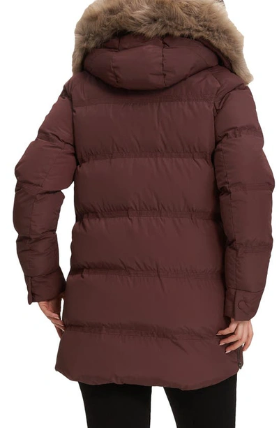 Noize Ophelia Faux Fur Trim Puffer Parka In Mahogany