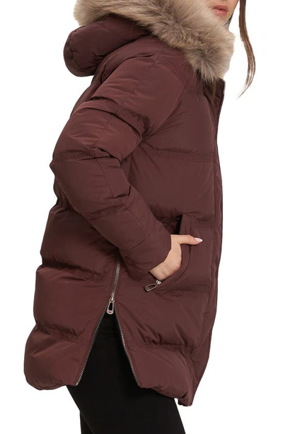 Noize Ophelia Faux Fur Trim Puffer Parka In Mahogany