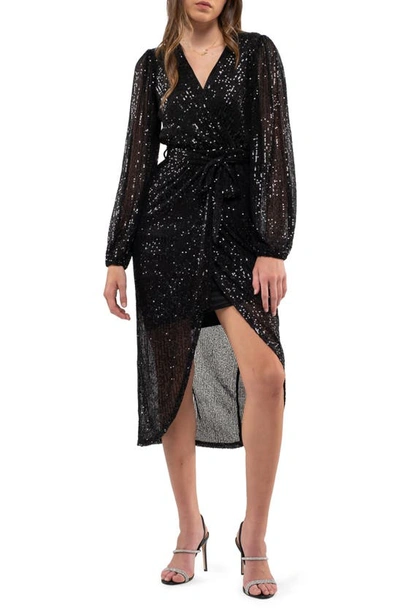 August Sky Sequin Long Sleeve Dress In Black