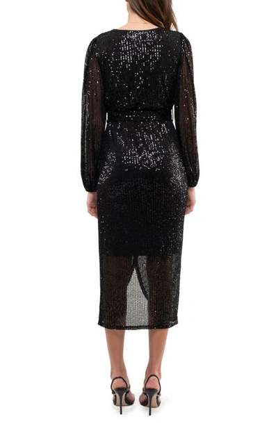 August Sky Sequin Long Sleeve Dress In Black