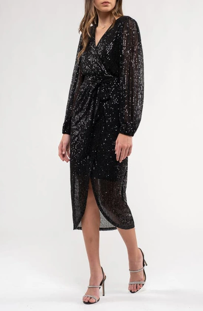 August Sky Sequin Long Sleeve Dress In Black