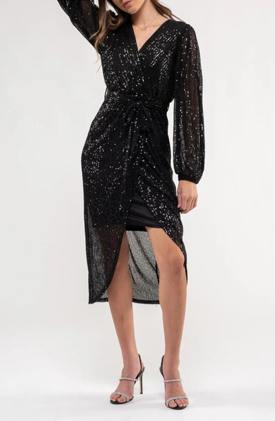 August Sky Sequin Long Sleeve Dress In Black