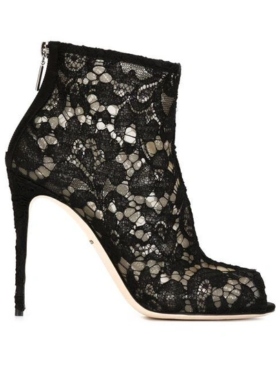 Shop Dolce & Gabbana Floral Lace Booties In Black