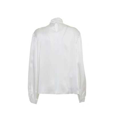 Shop Alberta Ferretti White Silk-blend Satin Shirt With Lavallière Collar