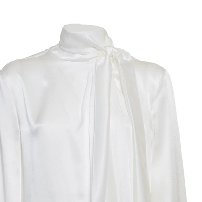 Shop Alberta Ferretti White Silk-blend Satin Shirt With Lavallière Collar