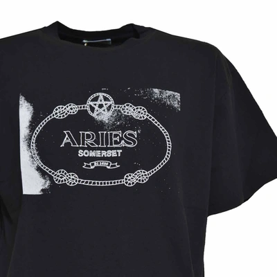 Shop Aries Black Cotton Wiccan Ring Printed T-shirt