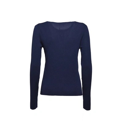 Shop Bally Blue Merino Wool Pullover With Gold Buttons