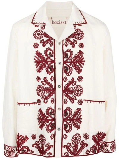 Shop Baziszt Fouger Embroidered Cotton Shirt In Beige