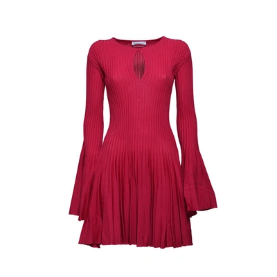 Shop Blumarine Amaranth Pure Wool Pleated Short Dress  In Pink