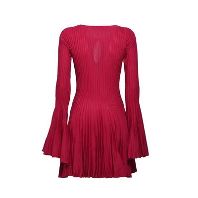 Shop Blumarine Amaranth Pure Wool Pleated Short Dress  In Pink