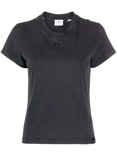 Shop Courrèges Cotton T-shirt In Grey