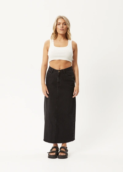 Shop Afends Organic Denim Midi Skirt In Black