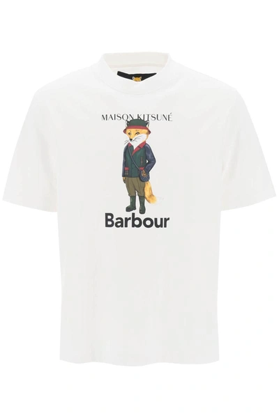 Shop Barbour Maison Kitsuné Fox Beaufort Crew-neck T-shirt In White