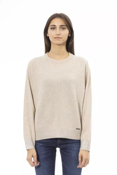 Shop Baldinini Trend Elegant Beige Crew Neck Sweater For Women's Women