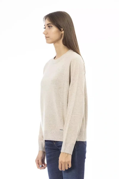 Shop Baldinini Trend Elegant Beige Crew Neck Sweater For Women's Women