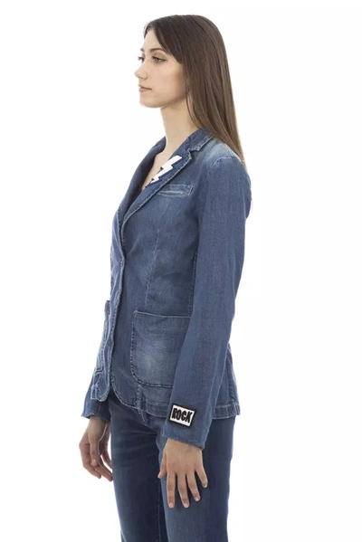 Shop Baldinini Trend Chic Patchwork Denim Women's Jacket In Blue