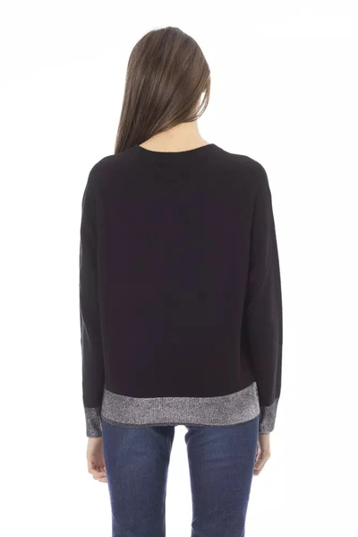 Shop Baldinini Trend Chic Monogram Crew Neck Cashmere-blend Women's Sweater In Black