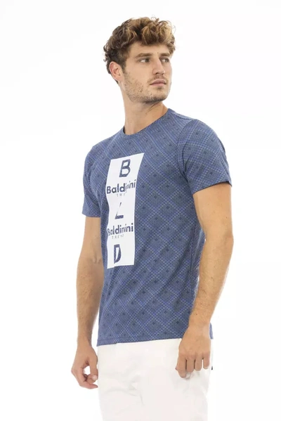 Shop Baldinini Trend Elevated Blue Cotton Tee With Front Men's Print