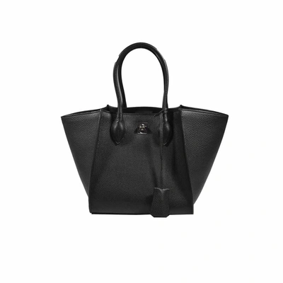 Shop Ermanno Scervino Black Leather Medium Maggie Shopping Bag