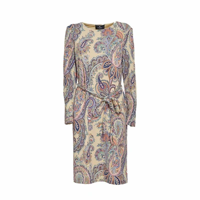 Shop Etro Beige Paisley Print Short Sheath Dress