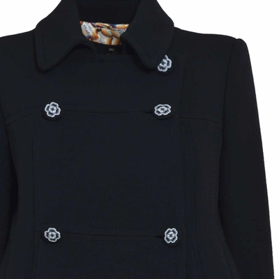 Shop Etro Black Wool Double-breasted Peacoat With Floral Buttons