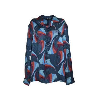 Shop Etro Blue Floral Print Silk Bowling Shirt