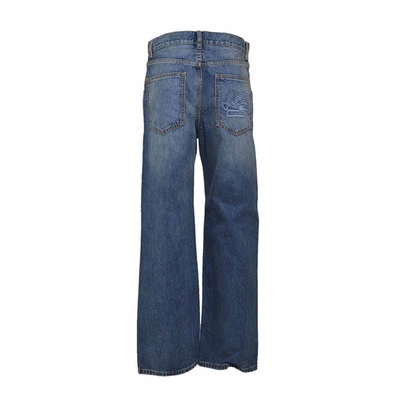 Shop Etro Blue Denim Easy Fit Jeans With Pegaso Embroidery