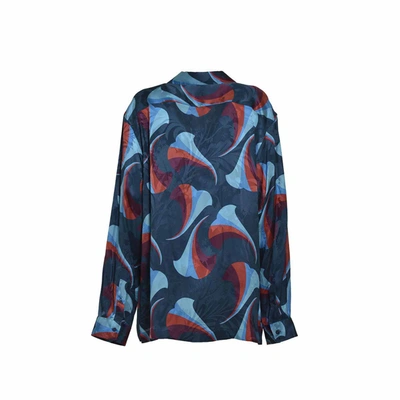 Shop Etro Blue Floral Print Silk Bowling Shirt