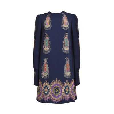 Shop Etro Blue Viscose Short Dress With Paisley Print