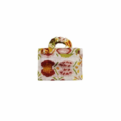 Shop La Milanesa Taissa Medium Grey And Floral Patterned Velvet Handbag