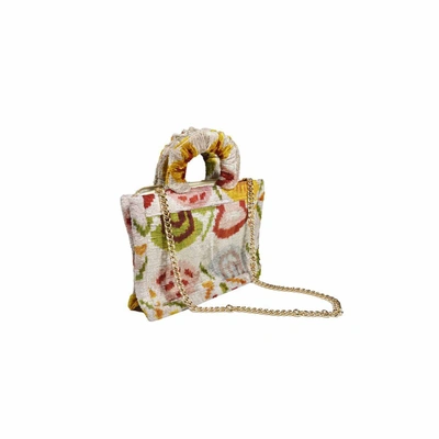 Shop La Milanesa Taissa Medium Grey And Floral Patterned Velvet Handbag