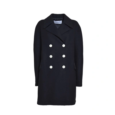 Shop Lanvin Black Virgin Wool Double-breasted Coat With Contrasting Buttons