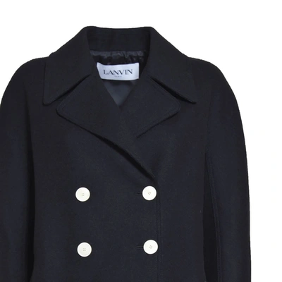 Lanvin Sophisticated Woolen Double-breasted Coat With Peak Lapels In Black