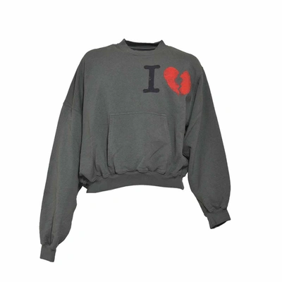 Shop Magliano Grey Twisted Crew-neck Sweatshirt With Broken Heart