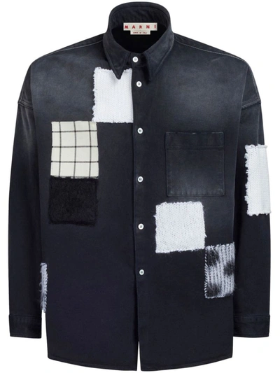 Shop Marni Patchwork Cotton Shirt In Black
