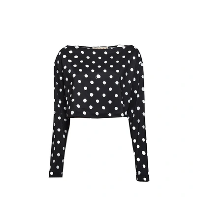 Shop Marni Black Viscose Polka Dot Pattern Cropped Top