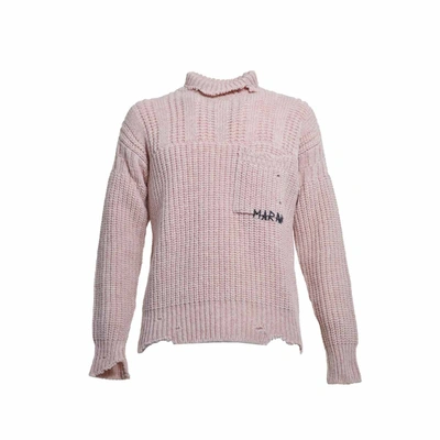 Shop Marni Pink Virgin Wool Turtleneck Pullover With Ruined Effect