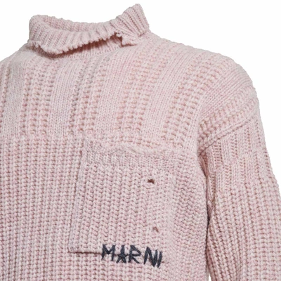 Shop Marni Pink Virgin Wool Turtleneck Pullover With Ruined Effect